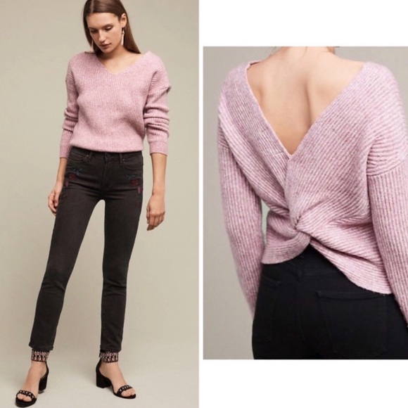 Anthropologie Angel Of The North Ribbed Wool Blend Twist Back Sweater - Picture 3 of 7